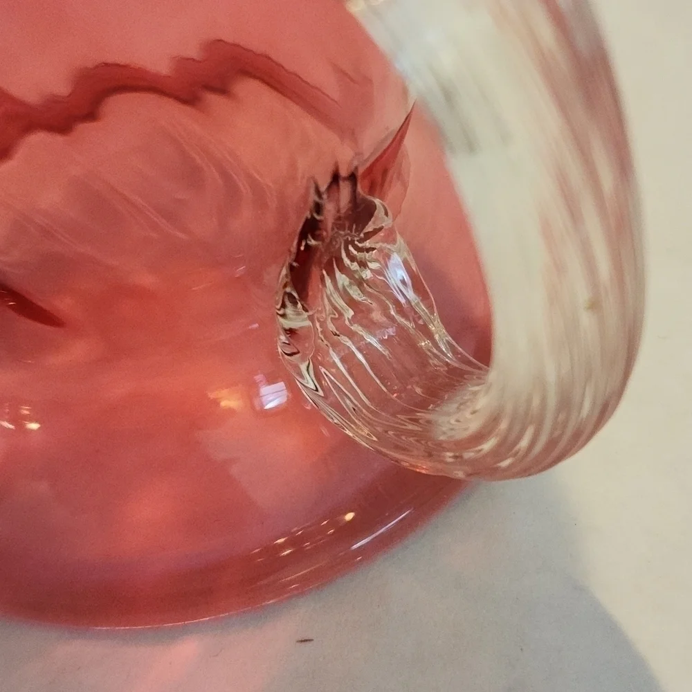 Hand Blown Cramberry Glass Creamer Syrup Pink Small Pitcher Swirl Optic